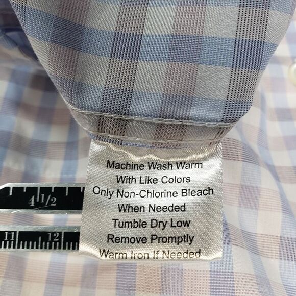 Joseph Abboud Non-Iron Dress Shirt 17.5/34/35 Blue Plaid Egyptian Cotton XL - Picture 4 of 8